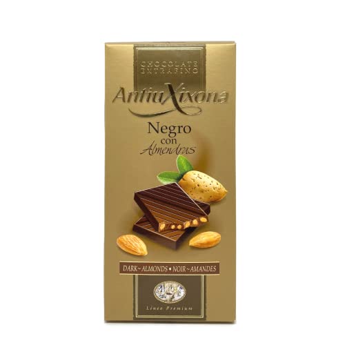 Antiu Xixona Premium - Chocolate Negro con Almendras - Gran Aroma y Sabor Equilibrado - Receta Original - Sin Gluten - Tableta de Chocolate Negro con Almendras de 125g