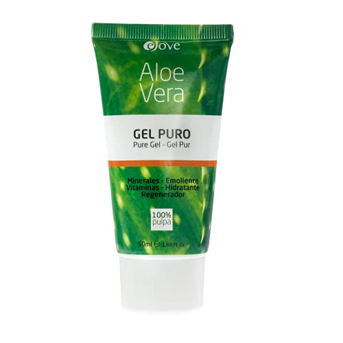 Gel Aloe Vera Puro 100% Puro para Piel y Cara - Aloe Vera puro gel Natural - para quemaduras, hidratante, efecto After Sun para quemaduras solares - EJ075, Tubo 50 ml