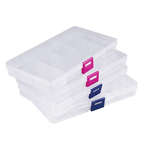 Opret 4 Pack Caja de Almacenamiento Transparente Caja Compartimentos de PlÃ¡stico (15 Compartimentos) con Separadores Ajustables Organizador de JoyerÃ­a Contenedor de Herramientas (Transparente)