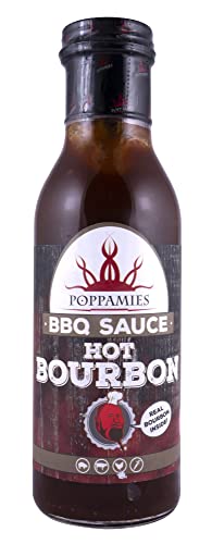 Salsa Poppamies BBQ Bourbon Picante - Adecuado para alimentos a la parrilla y hamburguesas y para usar como dip y salsa para cocinar - Picante 6/10-410g
