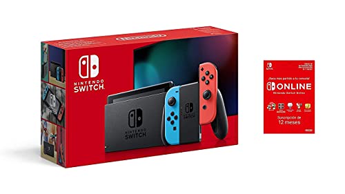 Nintendo Switch - Consola EstÃ¡ndar, Color Azul NeÃ³n/Rojo NeÃ³n Switch Online - 12 Meses (CÃ³digo de Descarga)