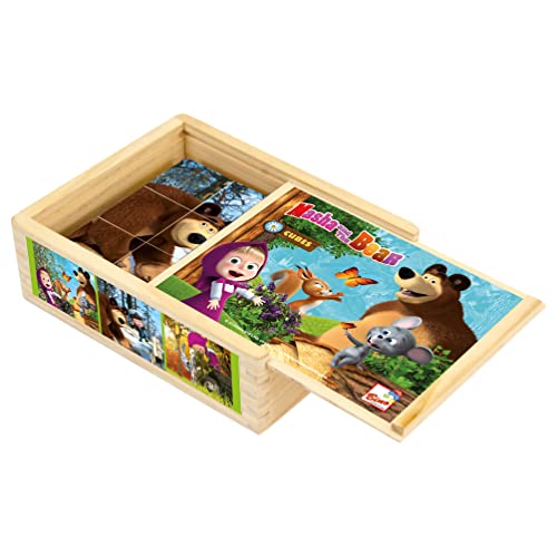 Masha y el Oso cubo de madera con imÃ¡genes 12 cubos juguete para niÃ±os juguete de madera a partir de 1 aÃ±o favorece la coordinaciÃ³n mano-ojo y la motricidad dimensiones: 16,3x5,1x13cm multicolor