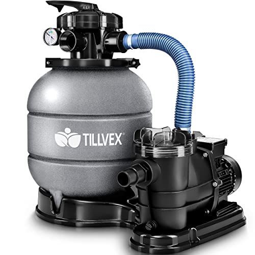 tillvex Depuradora Gris de Agua para Piscina 10 mÂ³/h - 5 Funciones de Filtrado - Bomba de Filtro de Arena con VÃ¡lvula