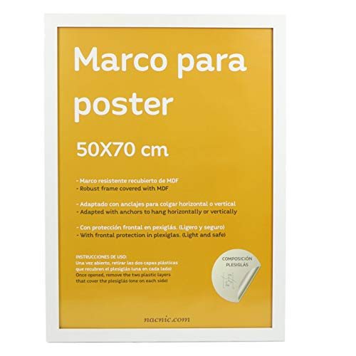 Nacnic - Marco Fotos Blanco 50x70 cm | Madera MDF y Vidrio AcrÃ­lico | DecoraciÃ³n del Hogar con Cuadros, LÃ¡minas, Posters y Puzzles