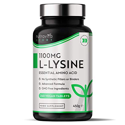 L-lisina 1100 mg de Alta Resistencia - 240 Comprimidos Veganos - Suplemento de AminoÃ¡cidos Esenciales L Lisina - Crecimiento Normal y RotaciÃ³n Muscular - Sin Aglutinantes SintÃ©ticos