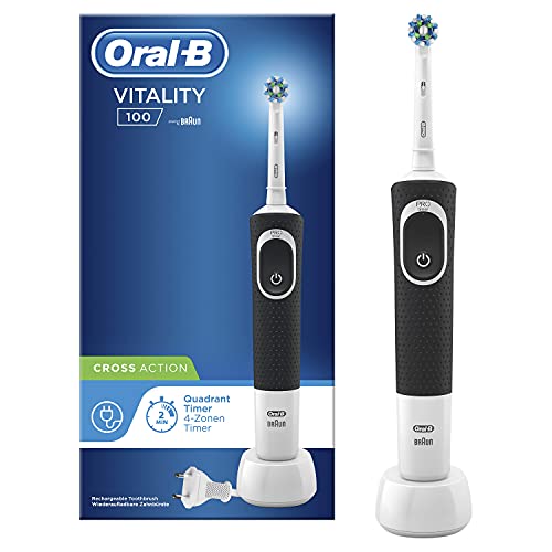 Oral-B Vitality 100 Cepillo de Dientes Eléctrico con Mango Recargable, Tecnología Braun y 1 Cabezal de Recambio - Negro