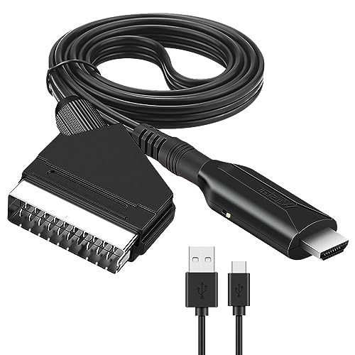 Fivtsme SCART a HDMI Convertidor, Cable Scart Hdmi, Euroconector a HDMI Conversor, Conversor de Euroconector a HDMI con Cable HDMI, Scart Salida HDMI Apoyo 720/1080P para HDTV,DVD BLU-Ray,VCR