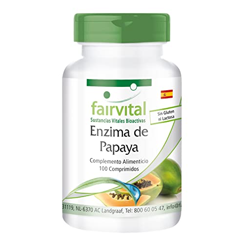Enzima de Papaya - VEGANA - PapaÃ­na + Amilasa + Proteasa - Enzimas Digestivas Naturales - Dosis elevada - 100 Comprimidos - Calidad Alemana