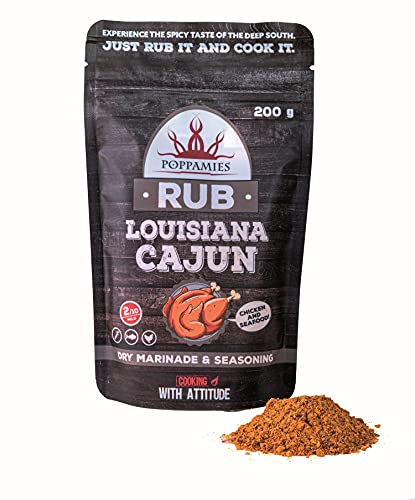 Poppamies Louisiana Sazonador Cajun - Adobo Seco y Condimento perfecto para Pescado, Verduras - Pollo, Ideal para parrilla - Paquete Grande (200 g)