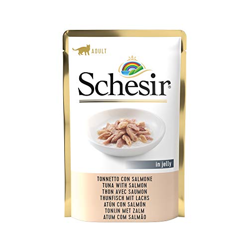 Schesir, Comida HÃºmeda para Gatos adultos, sabor bacoreta con salmÃ³n en gelatina blanda - Total 1,7 kg (20 sobres x 85 gr)