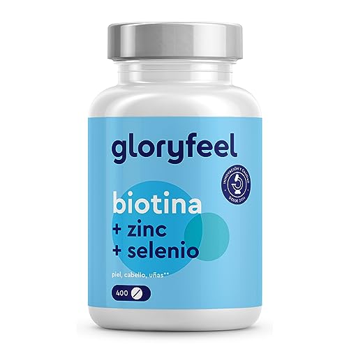 Biotina + Zinc + Selenio - 400 pastillas veganas (Suministro para 1+ aÃ±o) - Vitaminas para el cabello - Apoya el crecimiento del pelo, fortalece la piel y las uÃ±as - Sin aditivos