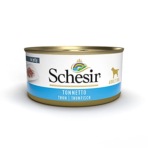 Schesir, Comida hÃºmeda para Perros Adultos, Sabor bacoreta en gelatina Blanda - Total 2,7 kg (18 latas x 150 gr)