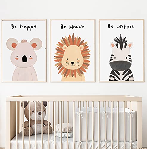 Kolorix Set de Cuadros Infantiles para habitación bebé Láminas Infantiles de Animales. Juego de 3 láminas para Cuadros Infantiles DIN A4. Poster de Animales, Safari para decoración Infantil.