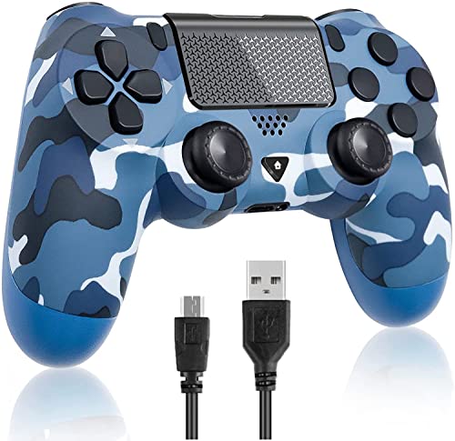 Mando Wireless Bluetooth Gamepad para PS4, Doble Shock VibraciÃ³n/Panel TÃ¡ctil de Alta PrecisiÃ³n/6-Axis Gyro Sensor/Audio Jack Speaker, Mando InalÃ¡mbrico para Playstation 4/Pro/Slim/PC (Camo-Blue)