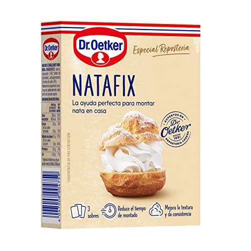 DR. OETKER Estabilizante de Nata Natafix | Estabilizante en Polvo para Montar y Fijar la Nata en Pasteles, Bizcochos y Tartas - Pack de 3 Sobres (3 Ocasiones de Consumo)