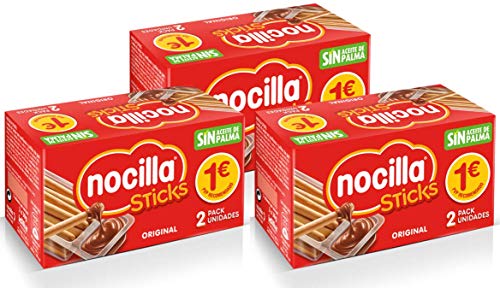 Sticks de Nocilla Original: crema de cacao natural con avellana y palitos de pan - Sin aceite de palma - 3 packs de 2 raciones de 30 gr - (Total 180 gr.)