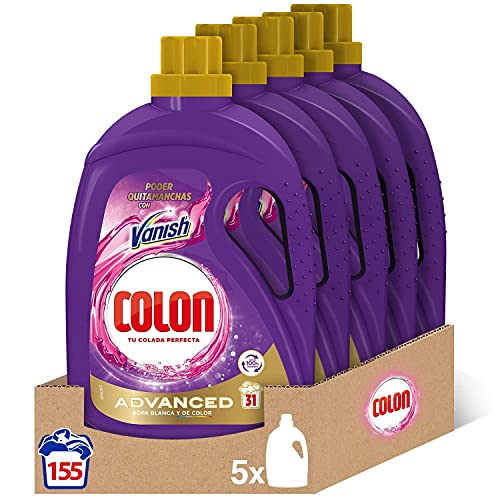 Colon Vanish Advanced - Detergente para lavadora con quitamanchas, adecuado para Ropa Blanca y de Color, Formato Gel - Pack de 5, 1.55 l (Paquete de 5)