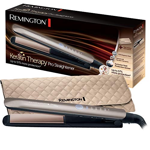 Remington Plancha de Pelo Profesional Keratin Therapy Pro - Cerámica, Queratina, Aceite Almendras, Digital, 5 Ajustes Temperatura, Bronce - S8590