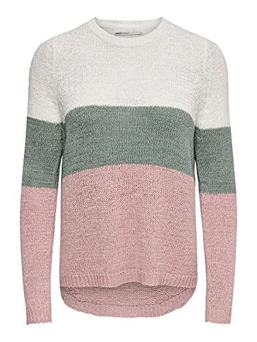 Only Onlgeena L/s Block Pullover Knt Noos suÃ©ter, Multicolor (Cloud Dancer Stripes: W. Chinois Green/Rose), 38 (Talla del Fabricante: Small) para Mujer
