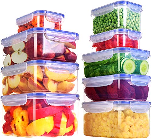 KICHLY 18 piezas envases herméticos de plástico para almacenamiento de alimentos (9 envases, 9 tapas) Contenedores de alimentos para cocina, despensa, alacena - microondas y congelador - Sin BPA