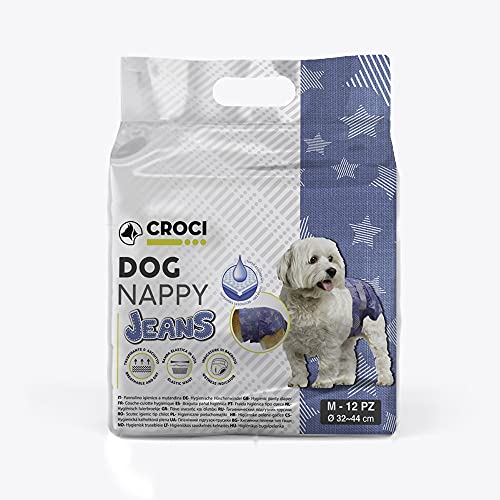 Croci Dog Nappy Jeans - Bragas absorbentes para Perros MD Ã˜ 32 â€“ 44 cm, 12 Unidades â€“ 300 g